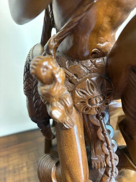 Vintage Folk Art Hand- Carved Wood Sculpture Depicting A Tribal Man - Picture 5 of 16